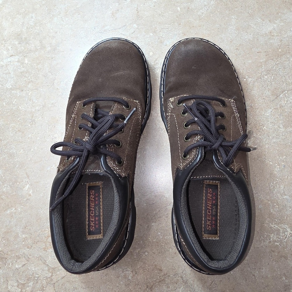 VTG Y2K Skechers Shoes Women 9.5 Brown Leather Jammers Chunky Lug Oxford - Picture 5 of 8